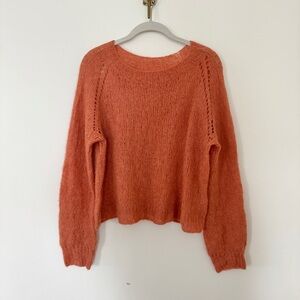 Terracotta Handmade Knit Mohair Sweater Cozy Orange Boho Soft Delicate Fall S/M